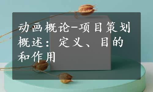 动画概论-项目策划概述：定义、目的和作用