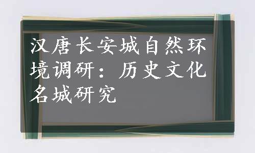 汉唐长安城自然环境调研：历史文化名城研究