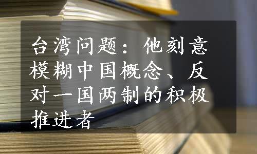 台湾问题：他刻意模糊中国概念、反对一国两制的积极推进者