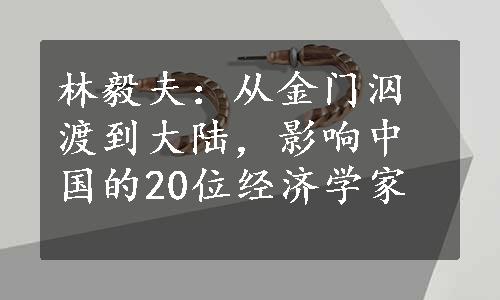 林毅夫：从金门泅渡到大陆，影响中国的20位经济学家