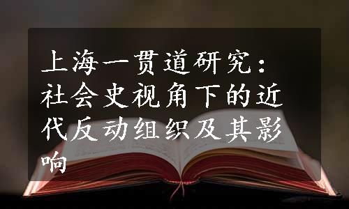 上海一贯道研究：社会史视角下的近代反动组织及其影响