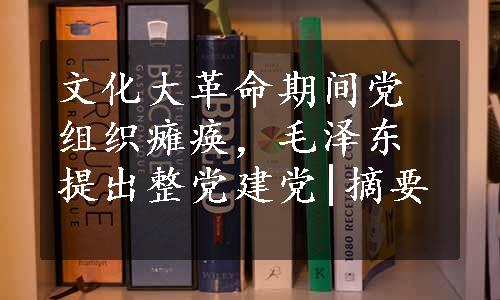 文化大革命期间党组织瘫痪，毛泽东提出整党建党|摘要