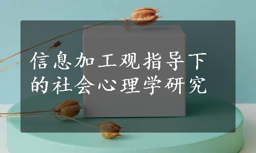 信息加工观指导下的社会心理学研究