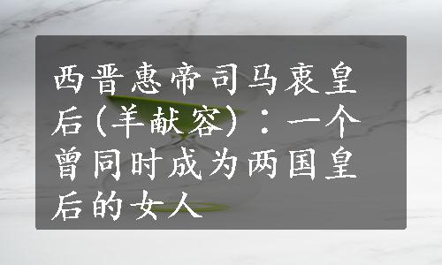 西晋惠帝司马衷皇后(羊献容)∶一个曾同时成为两国皇后的女人