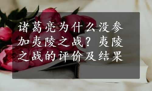 诸葛亮为什么没参加夷陵之战？夷陵之战的评价及结果