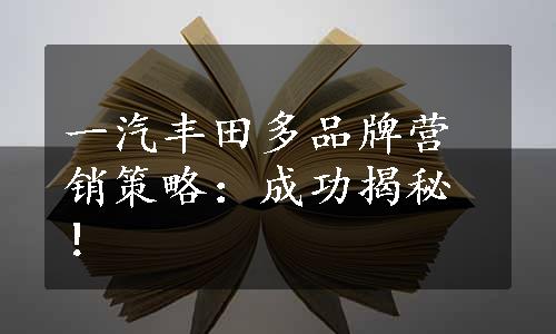 一汽丰田多品牌营销策略：成功揭秘！