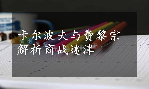 卡尔波夫与费黎宗解析商战迷津