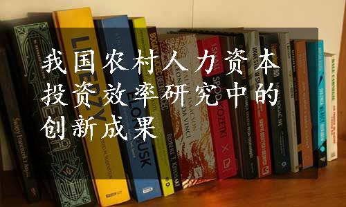 我国农村人力资本投资效率研究中的创新成果