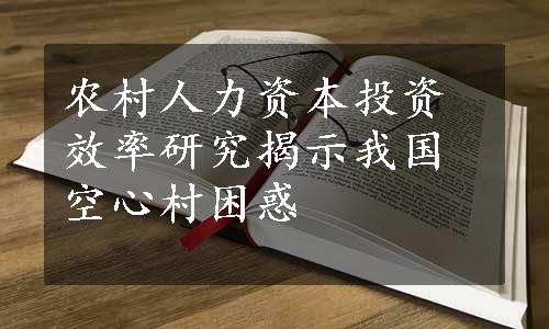 农村人力资本投资效率研究揭示我国空心村困惑