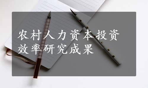 农村人力资本投资效率研究成果