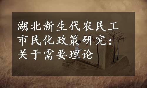 湖北新生代农民工市民化政策研究：关于需要理论