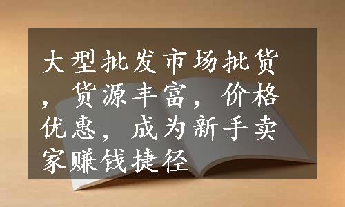 大型批发市场批货，货源丰富，价格优惠，成为新手卖家赚钱捷径