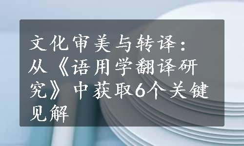 文化审美与转译：从《语用学翻译研究》中获取6个关键见解