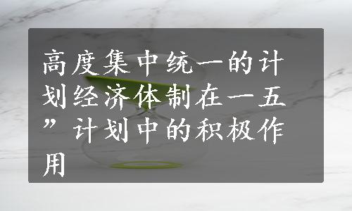 高度集中统一的计划经济体制在一五”计划中的积极作用