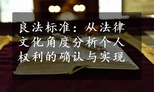 良法标准：从法律文化角度分析个人权利的确认与实现