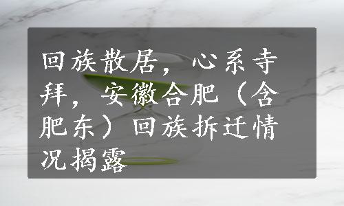 回族散居，心系寺拜，安徽合肥（含肥东）回族拆迁情况揭露