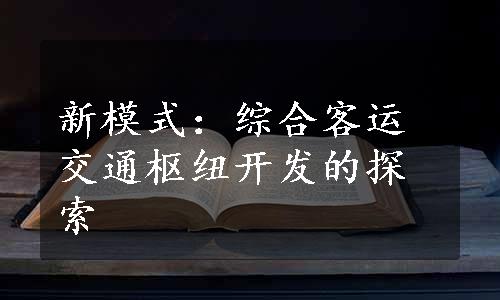 新模式：综合客运交通枢纽开发的探索