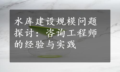 水库建设规模问题探讨：咨询工程师的经验与实践