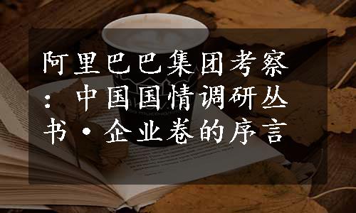 阿里巴巴集团考察：中国国情调研丛书·企业卷的序言