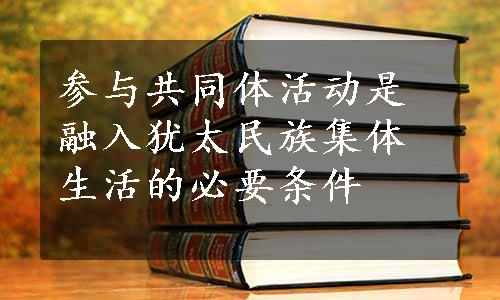 参与共同体活动是融入犹太民族集体生活的必要条件