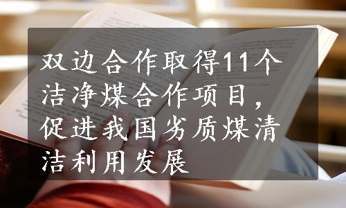 双边合作取得11个洁净煤合作项目，促进我国劣质煤清洁利用发展