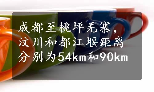 成都至桃坪羌寨，汶川和都江堰距离分别为54km和90km