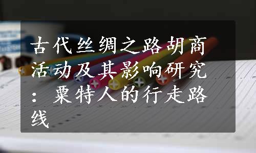 古代丝绸之路胡商活动及其影响研究：粟特人的行走路线