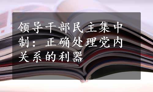 领导干部民主集中制：正确处理党内关系的利器