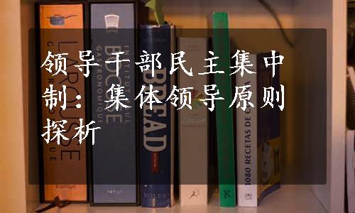 领导干部民主集中制：集体领导原则探析