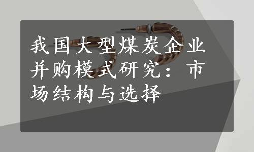 我国大型煤炭企业并购模式研究：市场结构与选择