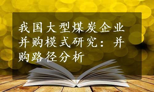 我国大型煤炭企业并购模式研究：并购路径分析