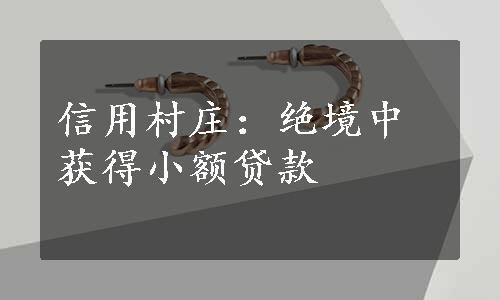 信用村庄：绝境中获得小额贷款