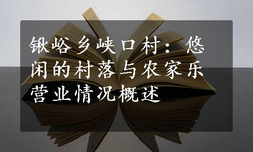 锹峪乡峡口村：悠闲的村落与农家乐营业情况概述