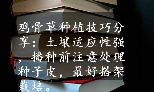 鸡骨草种植技巧分享：土壤适应性强，播种前注意处理种子皮，最好搭架栽培。