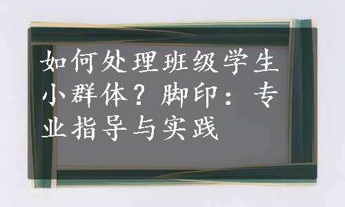 如何处理班级学生小群体？脚印：专业指导与实践