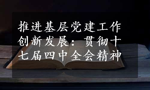 推进基层党建工作创新发展：贯彻十七届四中全会精神