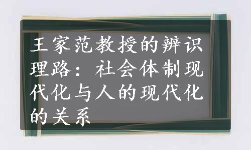 王家范教授的辨识理路：社会体制现代化与人的现代化的关系