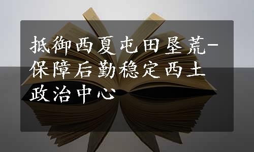 抵御西夏屯田垦荒-保障后勤稳定西土政治中心