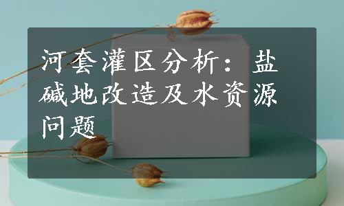 河套灌区分析：盐碱地改造及水资源问题