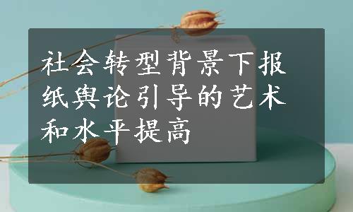 社会转型背景下报纸舆论引导的艺术和水平提高