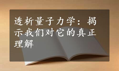 透析量子力学：揭示我们对它的真正理解