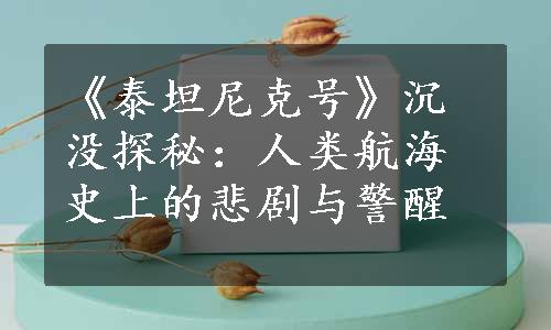 《泰坦尼克号》沉没探秘：人类航海史上的悲剧与警醒