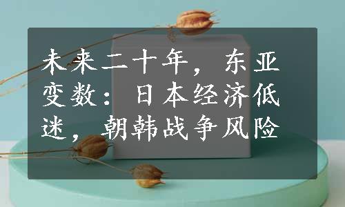 未来二十年，东亚变数：日本经济低迷，朝韩战争风险