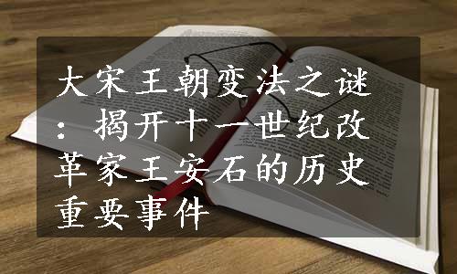 大宋王朝变法之谜：揭开十一世纪改革家王安石的历史重要事件