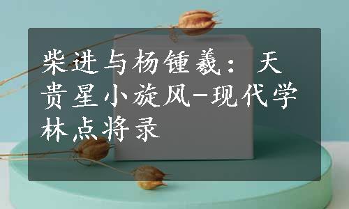 柴进与杨锺羲：天贵星小旋风-现代学林点将录