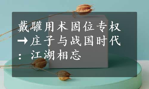 戴驩用术固位专权→庄子与战国时代：江湖相忘