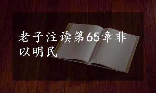 老子注读第65章非以明民