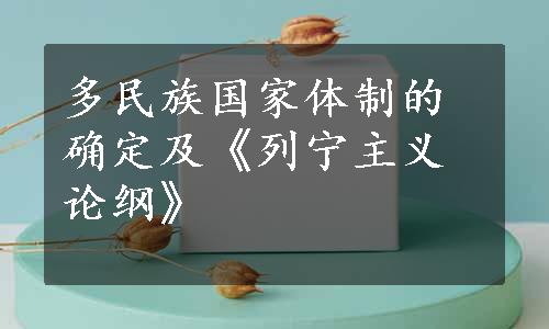 多民族国家体制的确定及《列宁主义论纲》