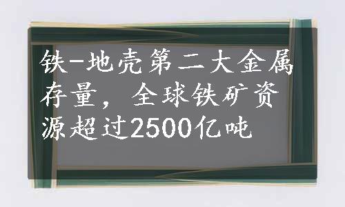 铁-地壳第二大金属存量，全球铁矿资源超过2500亿吨