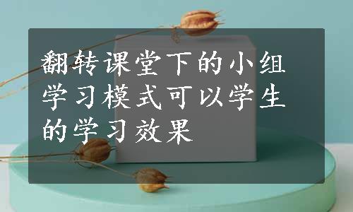 翻转课堂下的小组学习模式可以学生的学习效果